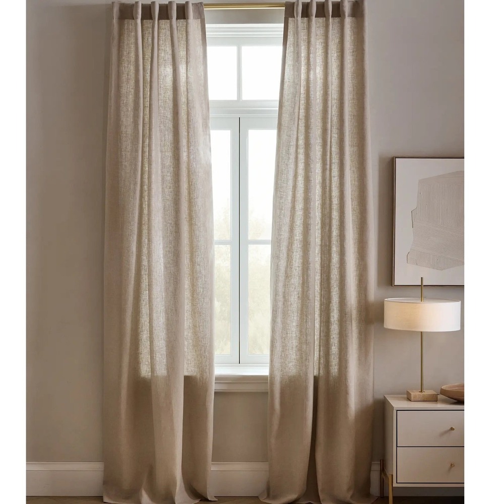 Quince European Linen Curtain Panel Size 48x96 Flax Light Filtering Quiet Luxury